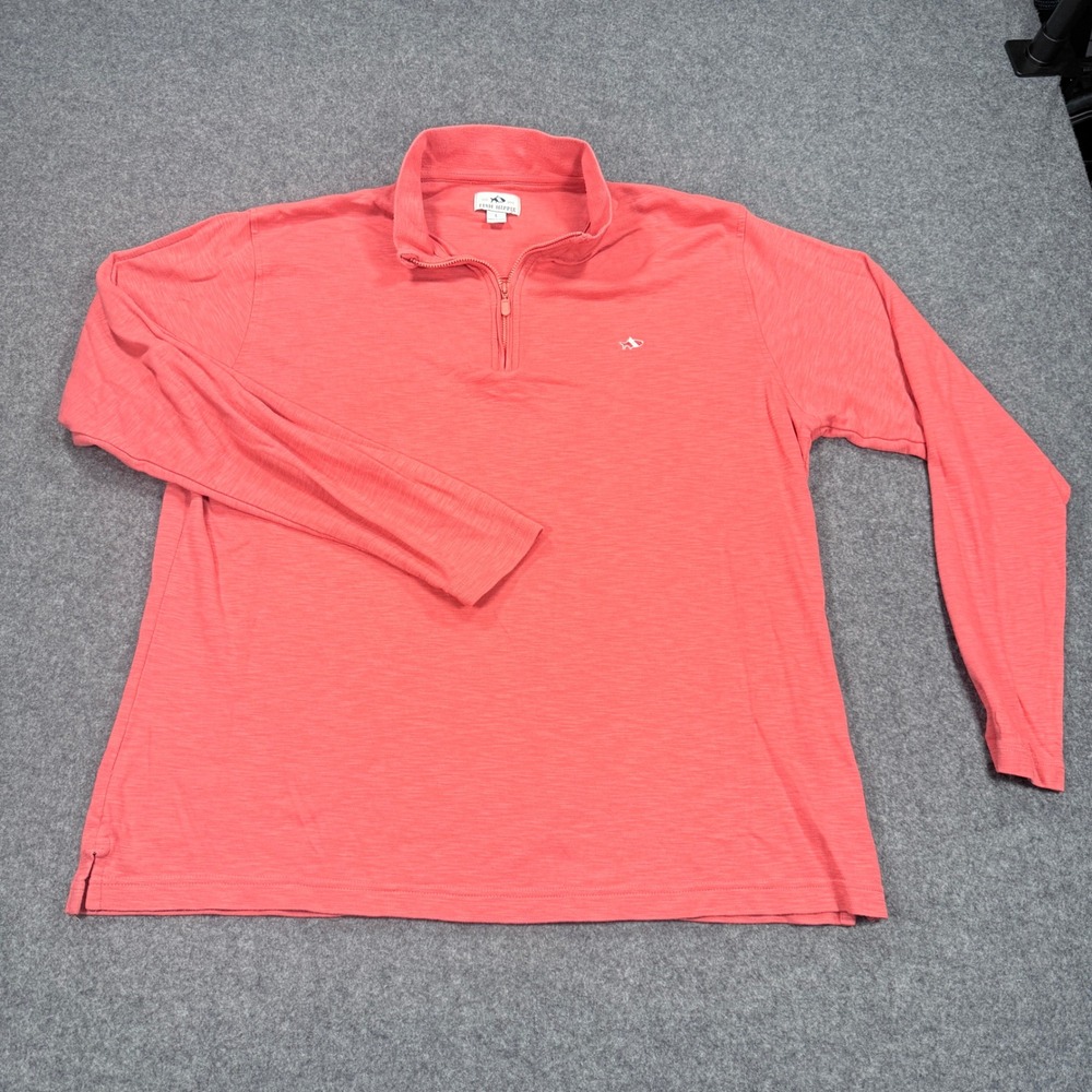 Fish Hippie Mens Large Coral Orange Quarter Zip Slub Knit Pullover Sweater